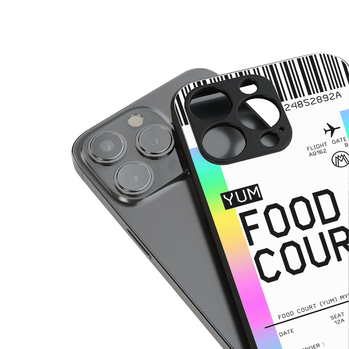 food court boarding pass ticket back phone cover | glass case for iphone 16 pro max