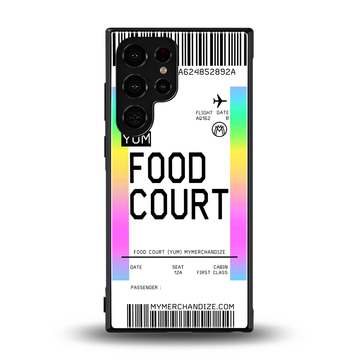 food court boarding pass ticket back phone cover | glass case for samsung galaxy s24 ultra