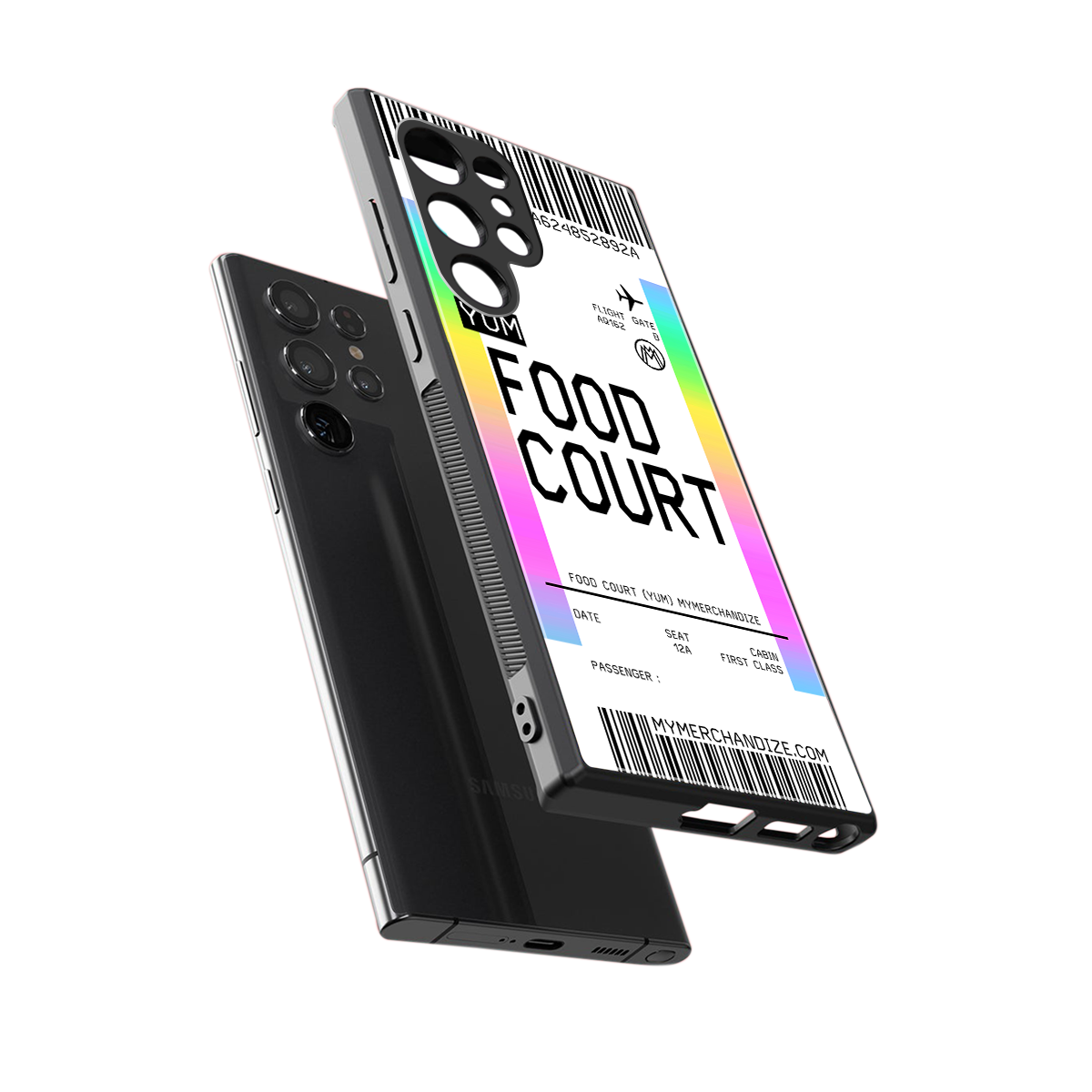 food court boarding pass ticket back phone cover | glass case for samsung galaxy s24 ultra