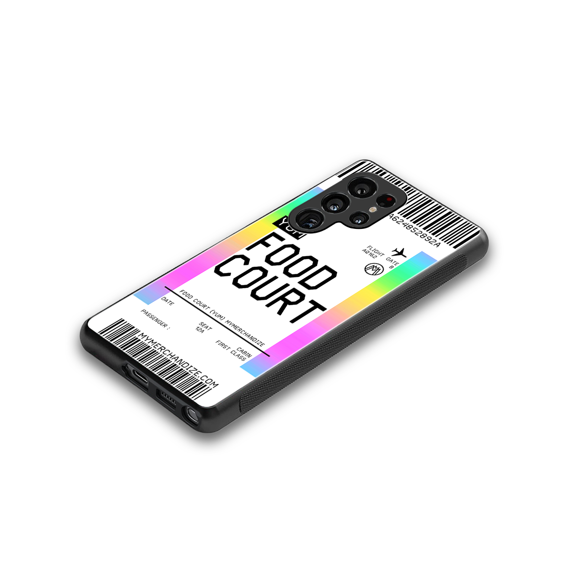 food court boarding pass ticket back phone cover | glass case for samsung galaxy s25 ultra