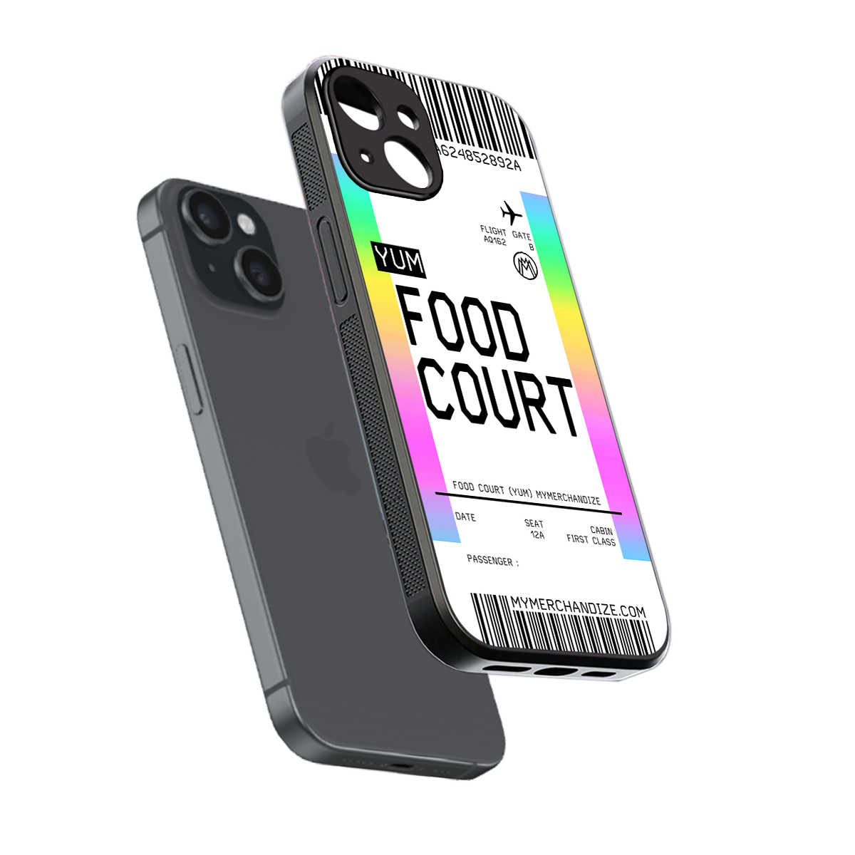 food court boarding pass ticket back phone cover | glass case for iphone 15