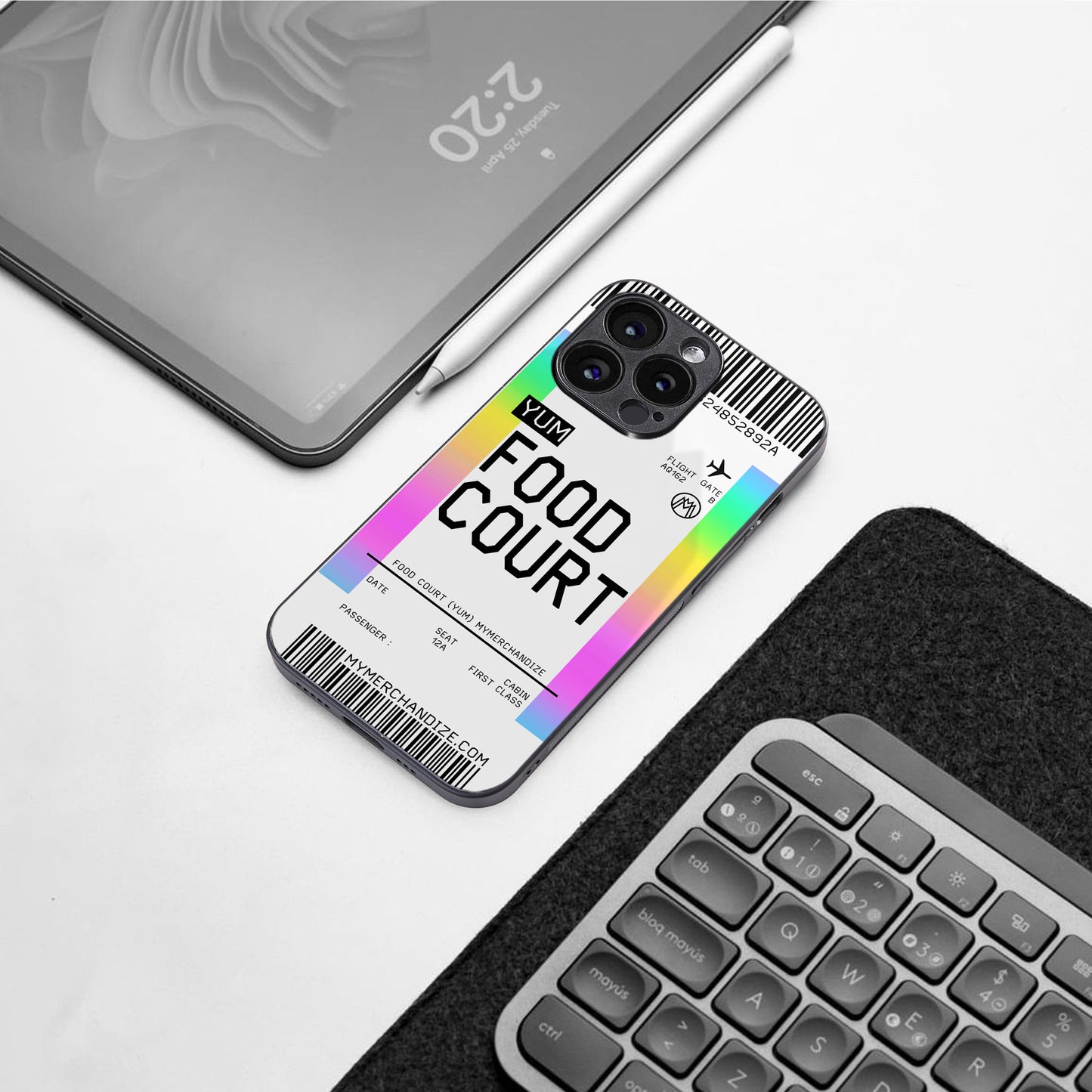 food court boarding pass ticket back phone cover | glass case for iphone 16 pro max