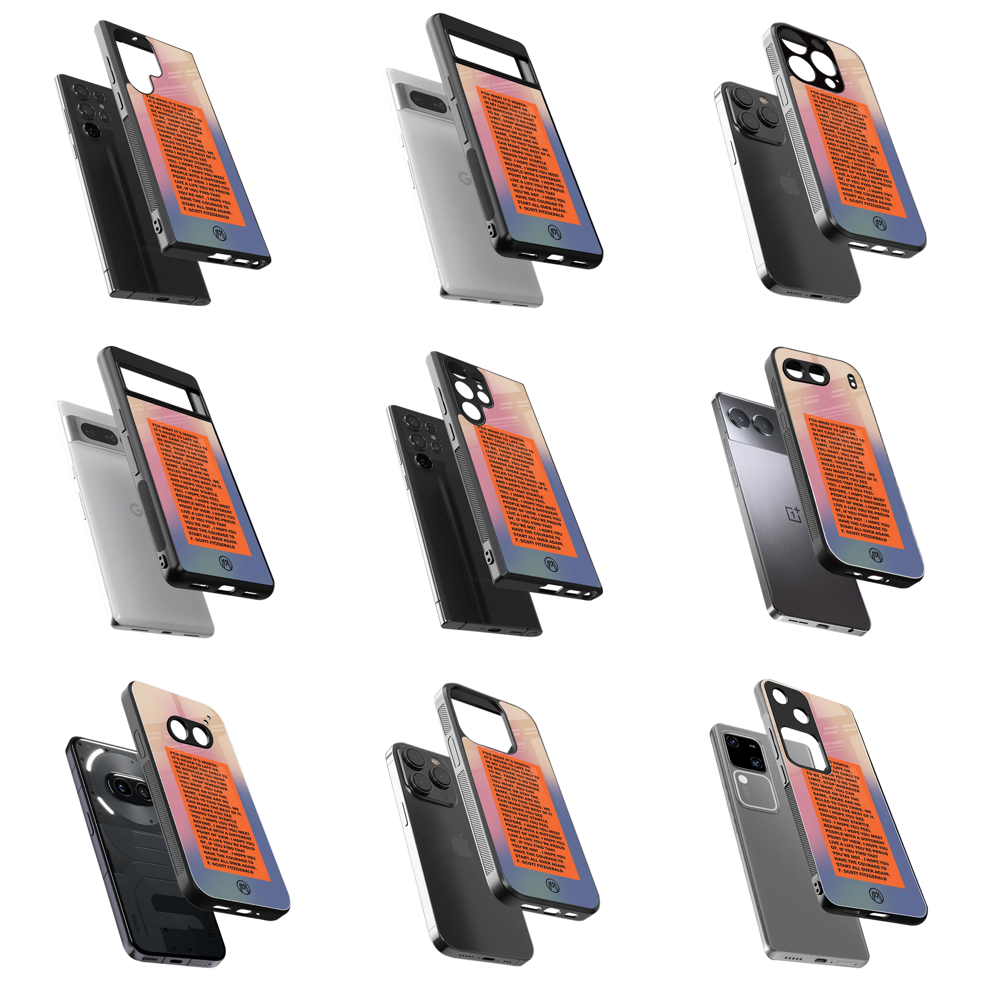 Durable Glass Back Mobile Case for iPhone, Samsung, OnePlus, Google Pixel, Redmi, Vivo, Oppo
