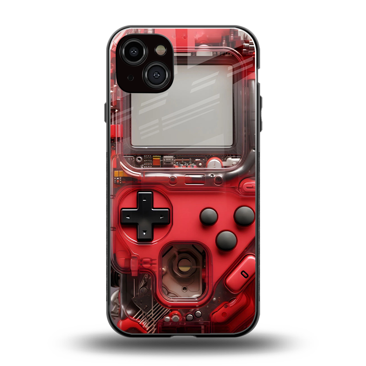 gameboy classic red back phone cover | glass case for iphone 15 plus