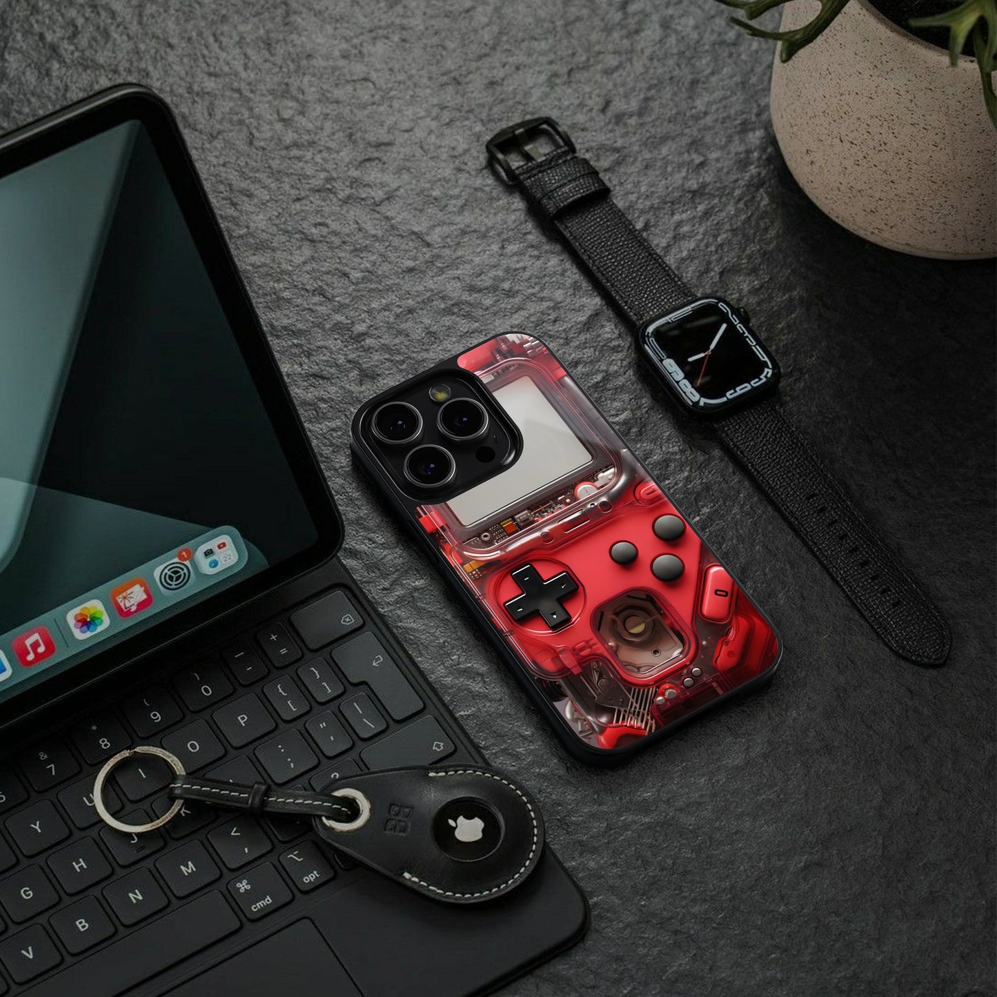 gameboy classic red back phone cover | glass case for iphone 15 plus