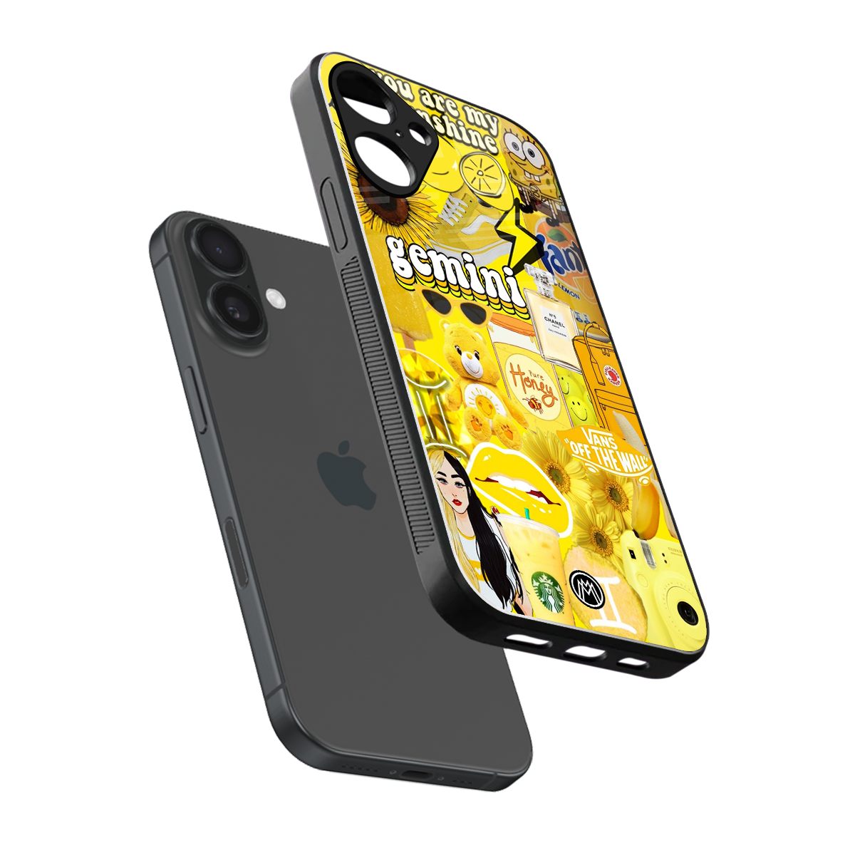 gemini aesthetic collage back phone cover | glass case for iphone 16 plus