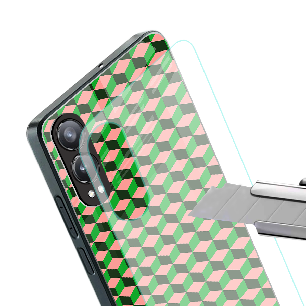 geo cube back phone cover | glass case for oneplus nord ce 4 lite