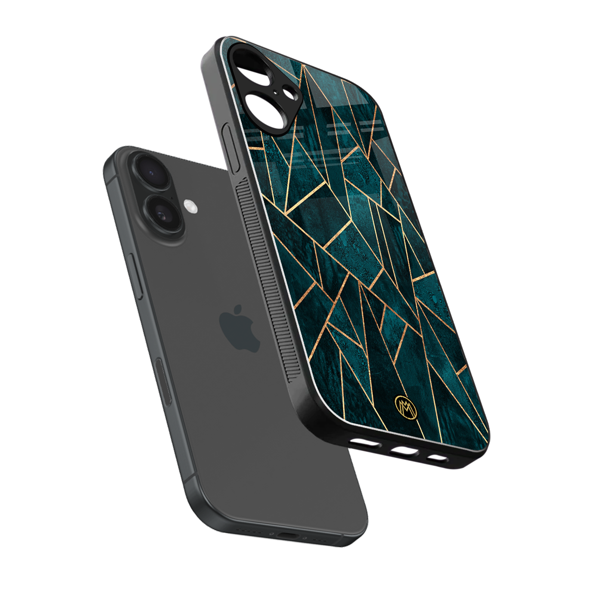 geometric green back phone cover | glass case for iphone 16 plus