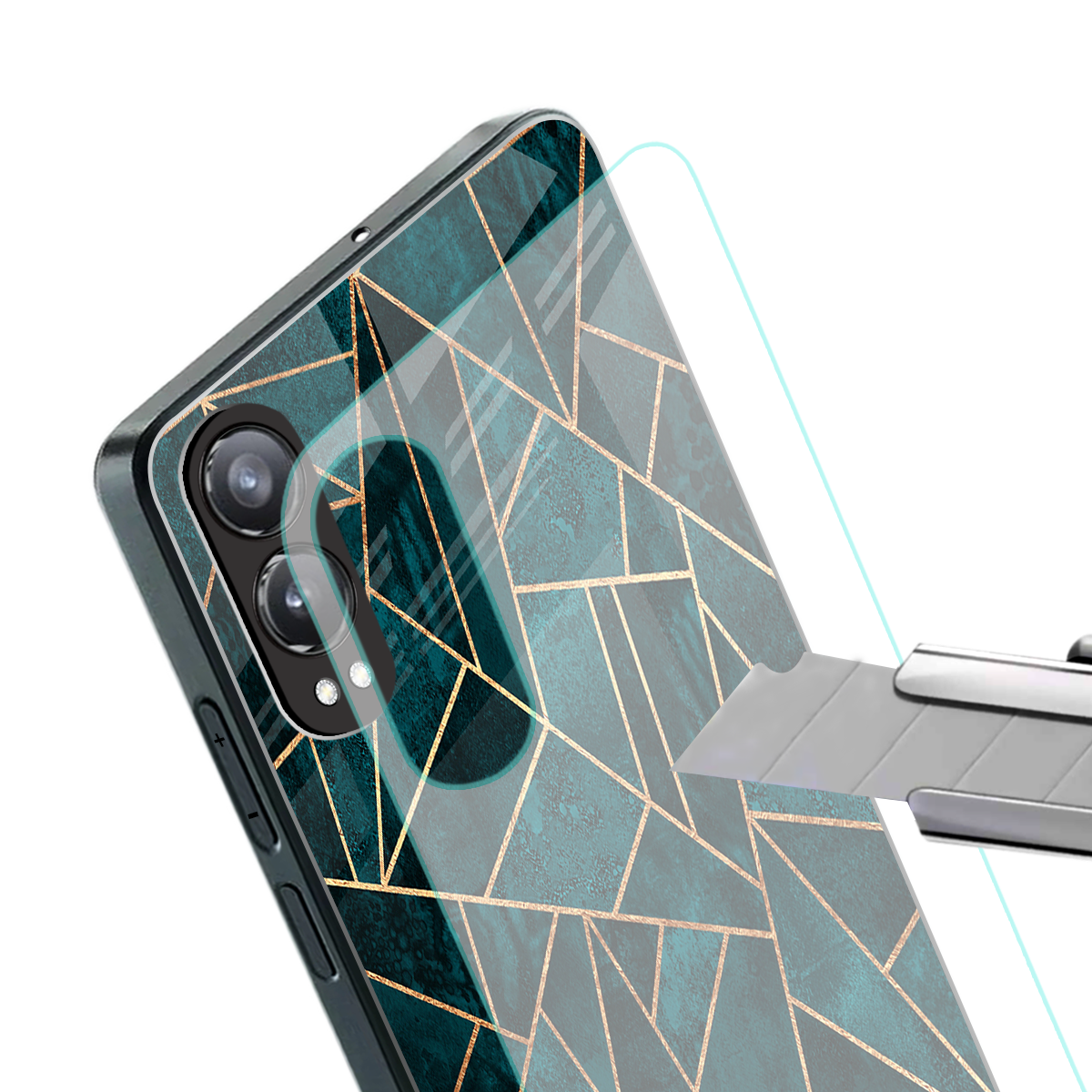 geometric green back phone cover | glass case for oneplus nord ce 4 lite