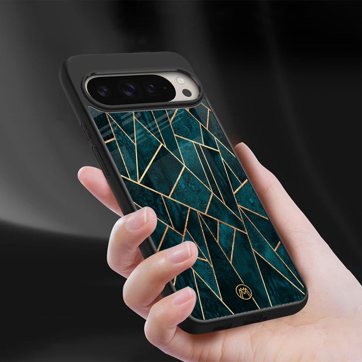 geometric green back phone cover | glass case for google pixel 9 pro