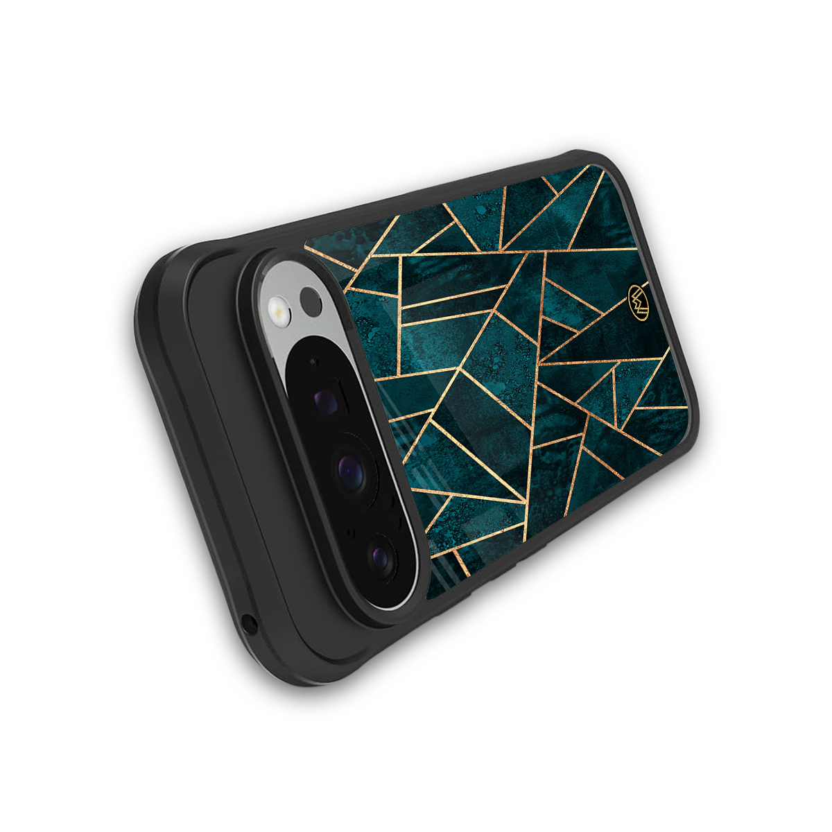 geometric green back phone cover | glass case for google pixel 9 pro