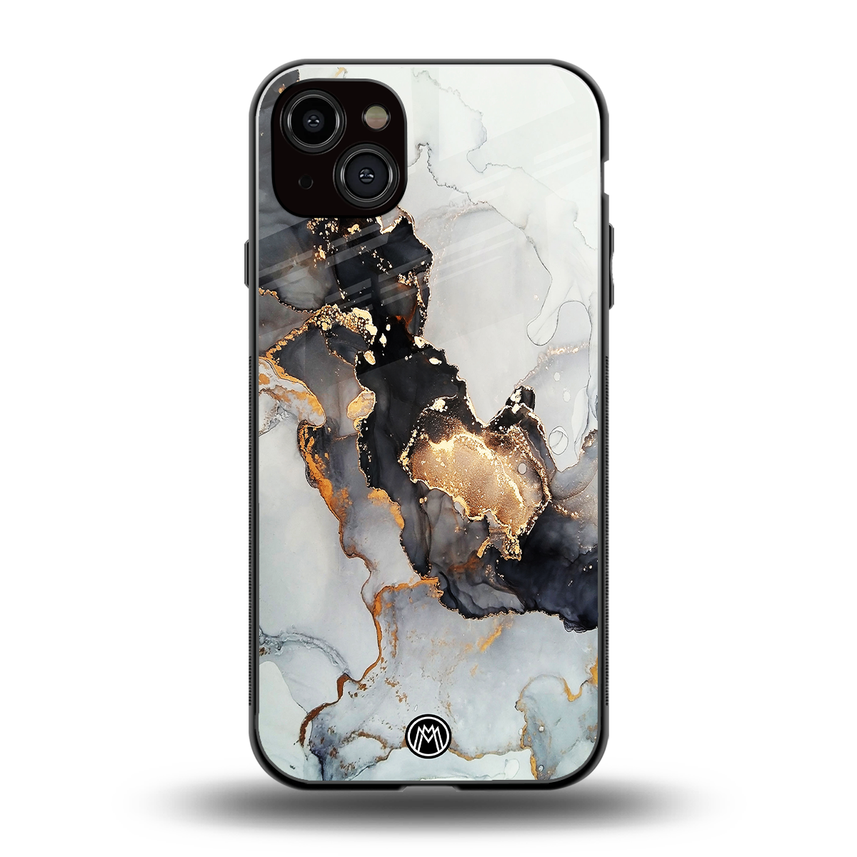 gold black silver liquid marble back phone cover | glass case for iphone 14 plus