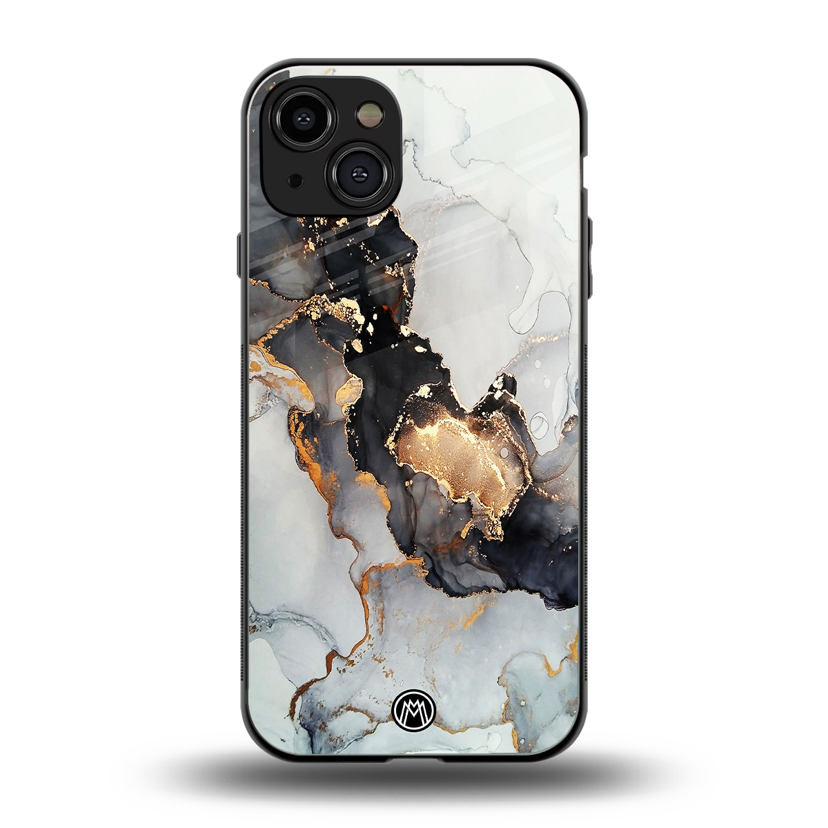 gold black silver liquid marble back phone cover | glass case for iphone 15