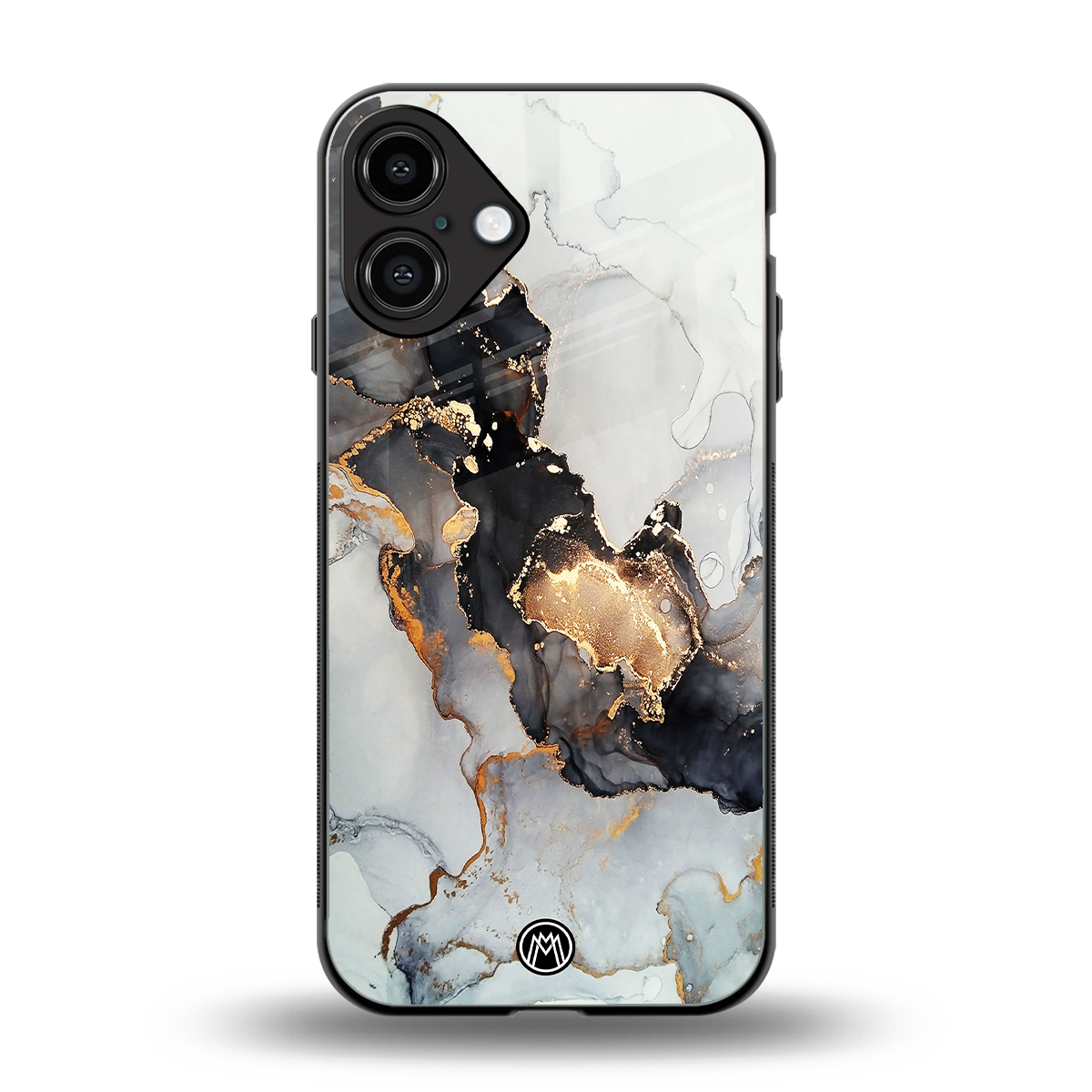 gold black silver liquid marble back phone cover | glass case for iphone 16 plus