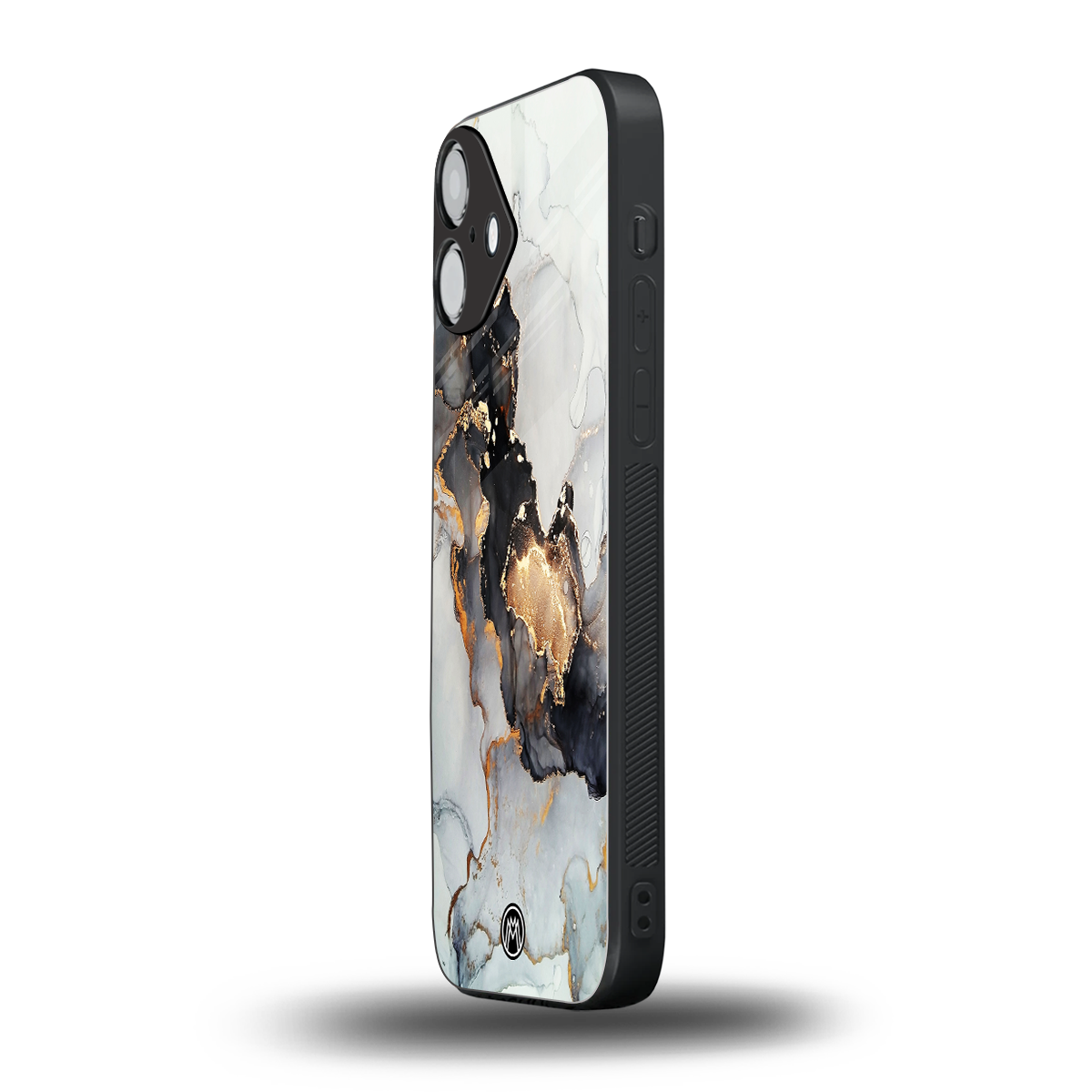 gold black silver liquid marble back phone cover | glass case for iphone 16 plus