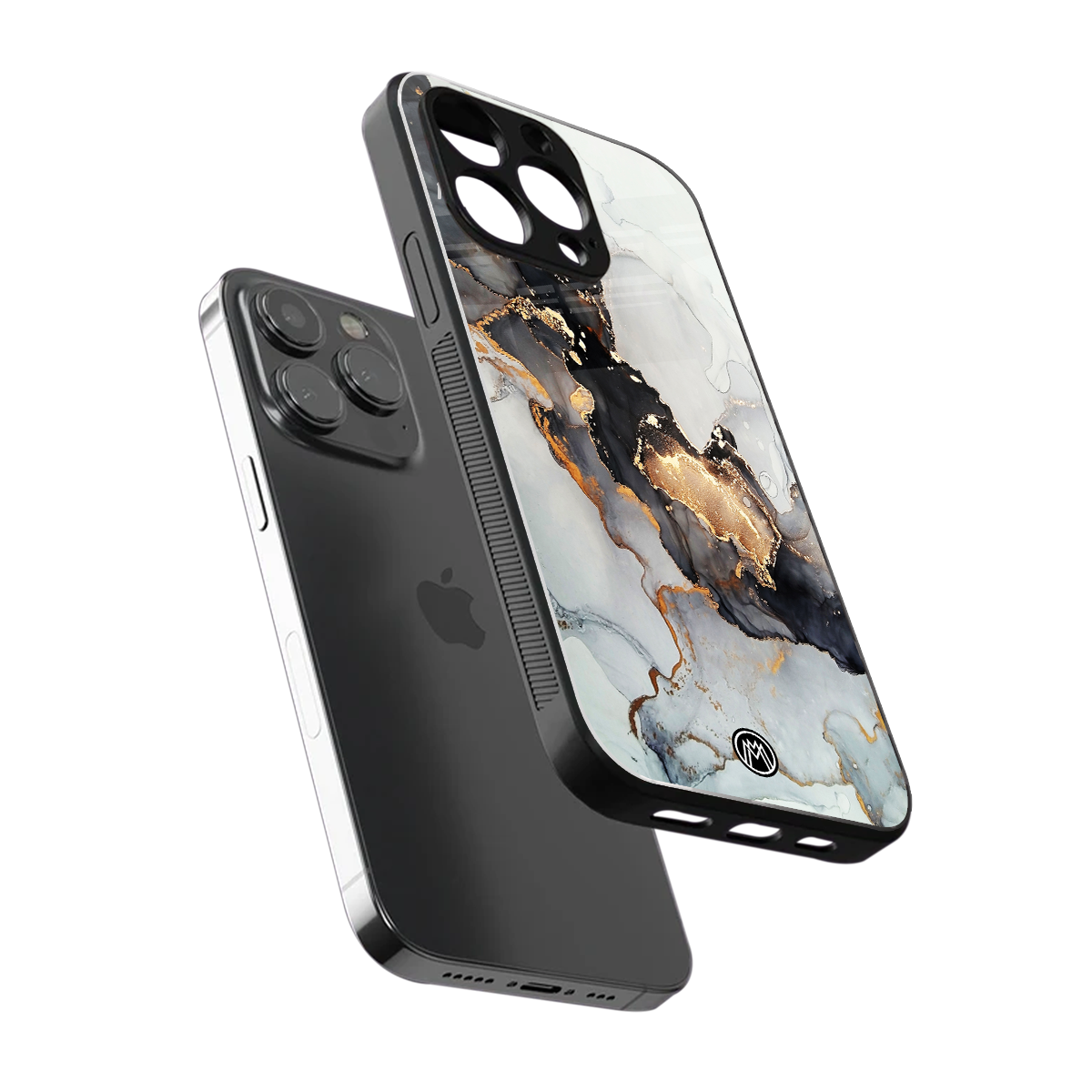 gold black silver liquid marble back phone cover | glass case for iphone 16 pro max