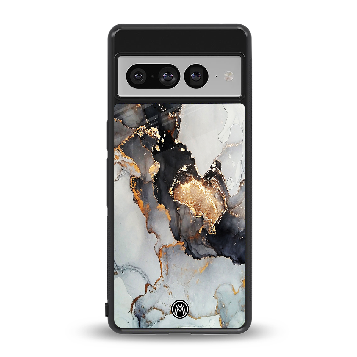 gold black silver liquid marble back phone cover | glass case for google pixel 7 pro
