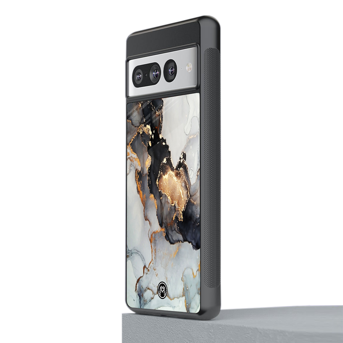 gold black silver liquid marble back phone cover | glass case for google pixel 7 pro