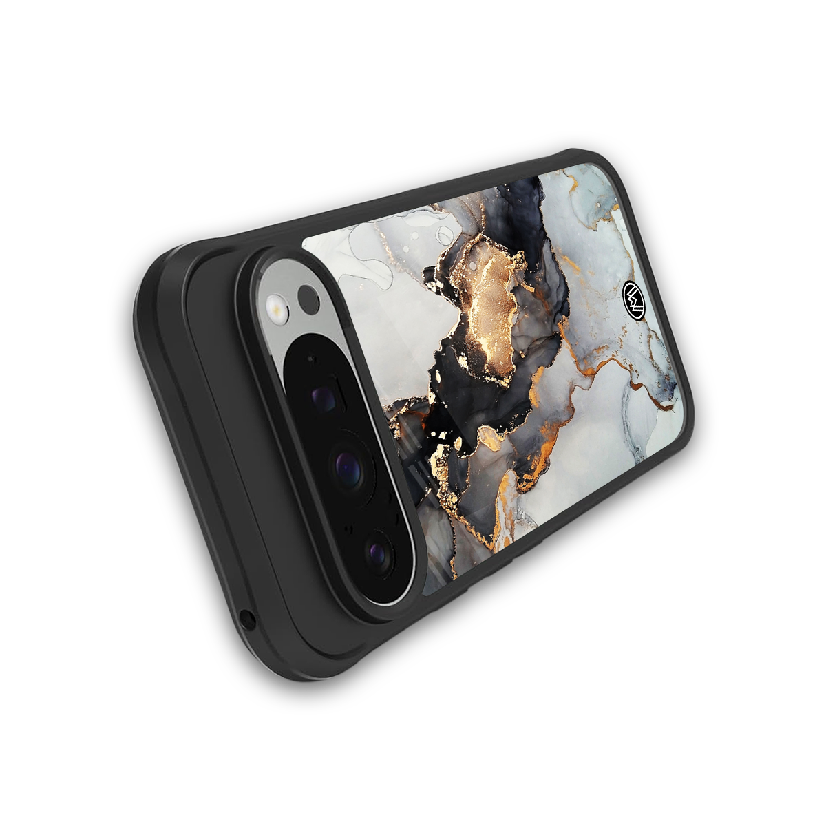 gold black silver liquid marble back phone cover | glass case for google pixel 9 pro