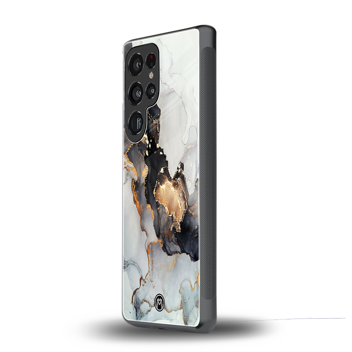 gold black silver liquid marble back phone cover | glass case for samsung galaxy s25 ultra