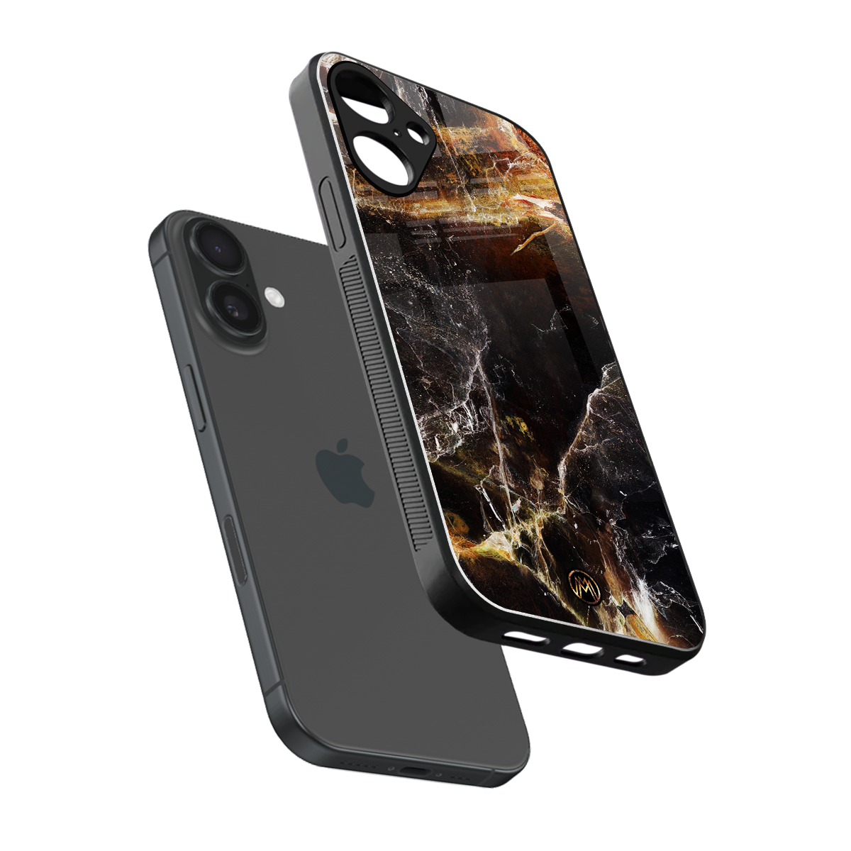 gold dust back phone cover | glass case for iphone 16 plus