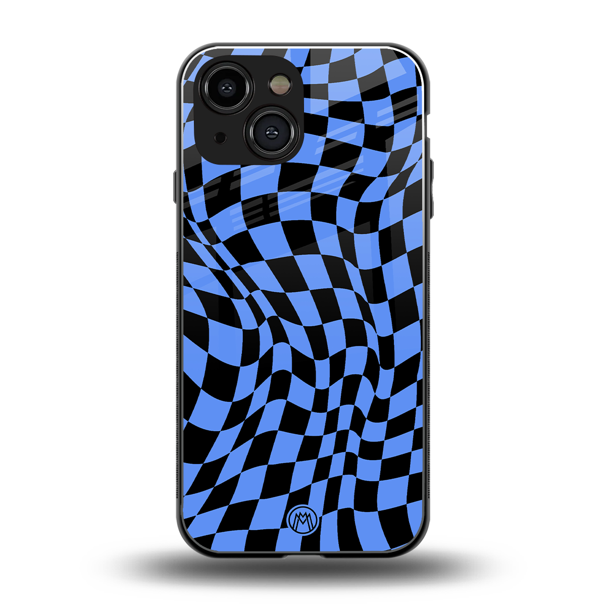 groovy blue black pattern back phone cover | glass case for iphone 13 mini