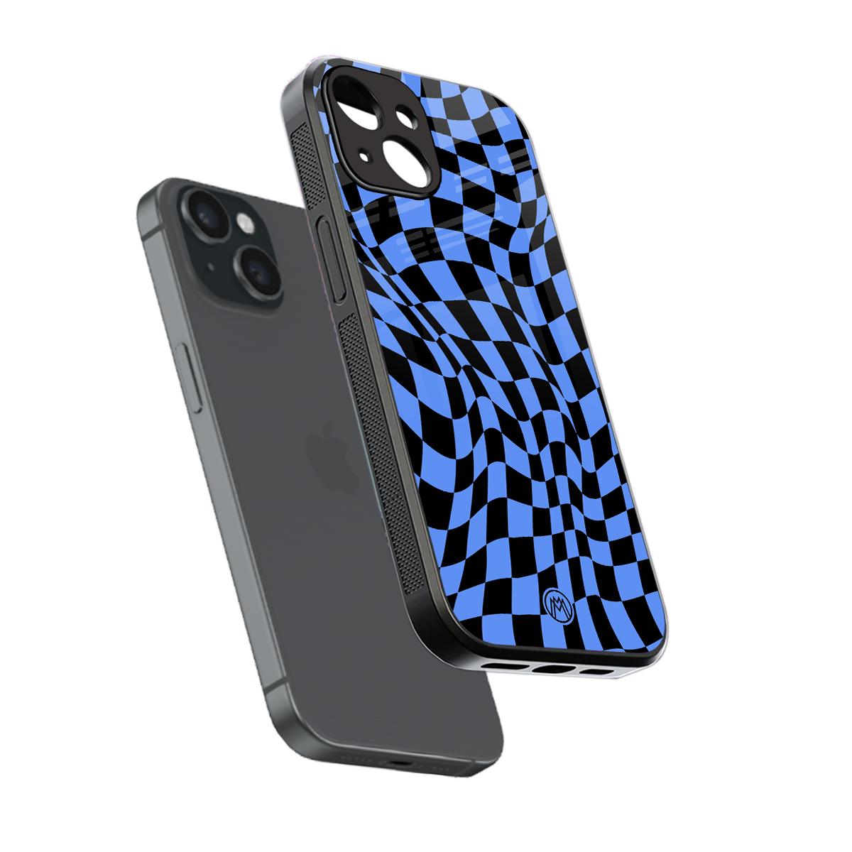 groovy blue black pattern back phone cover | glass case for iphone 13 mini