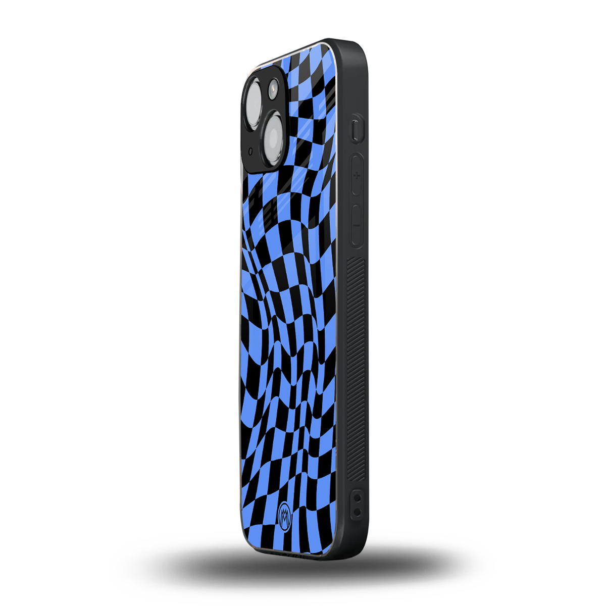 groovy blue black pattern back phone cover | glass case for iphone 13 mini
