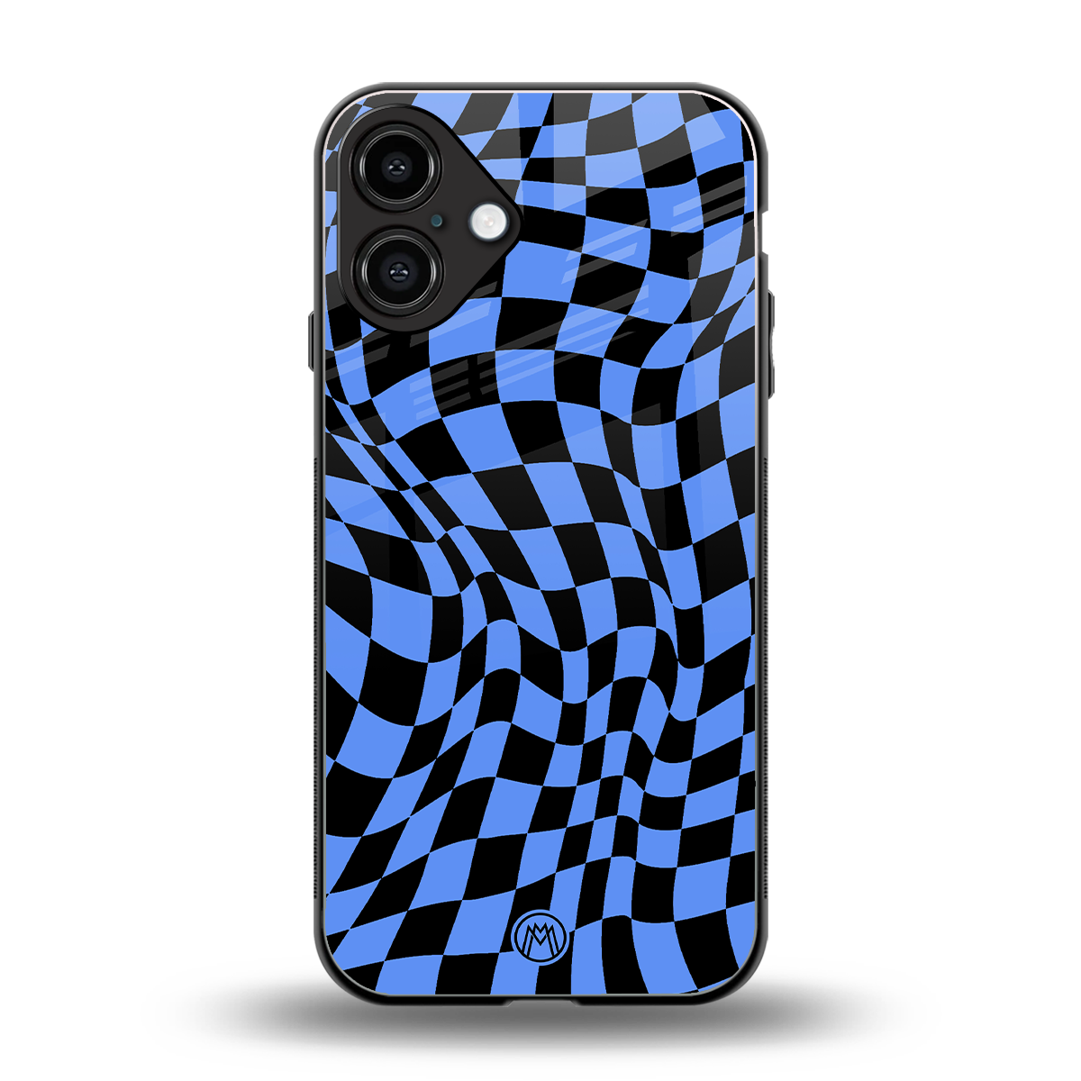 groovy blue black pattern back phone cover | glass case for iphone 16 plus