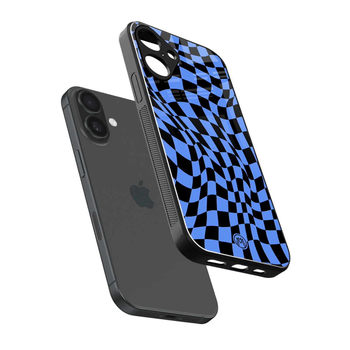 groovy blue black pattern back phone cover | glass case for iphone 16 plus