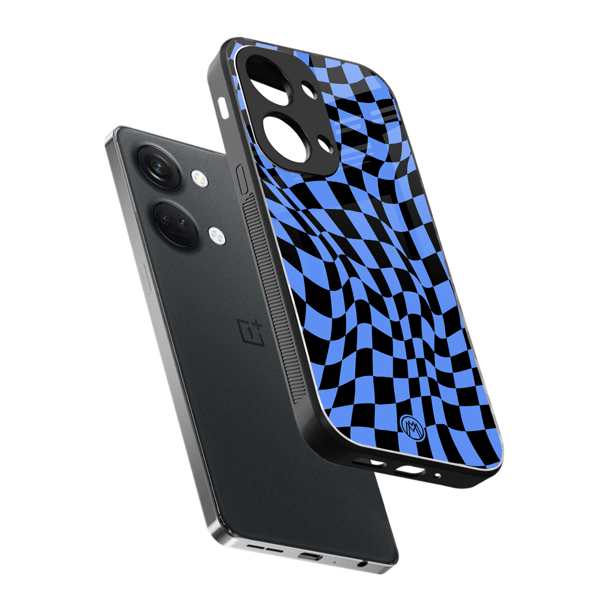 groovy blue black pattern back phone cover | glass case for oneplus nord 3