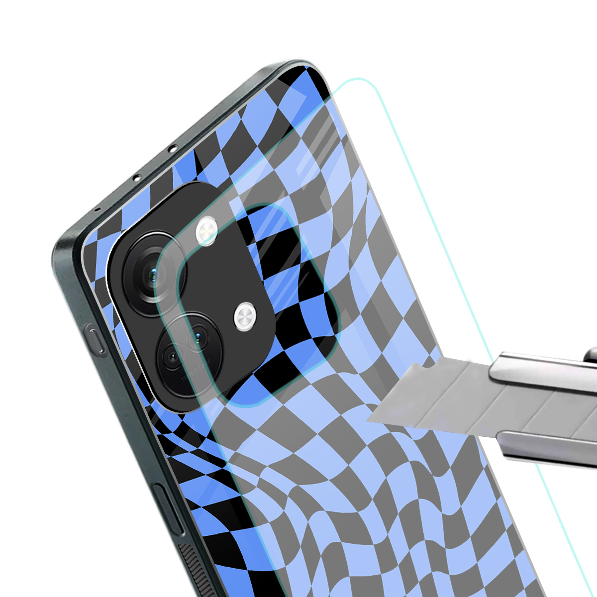 groovy blue black pattern back phone cover | glass case for oneplus nord 3