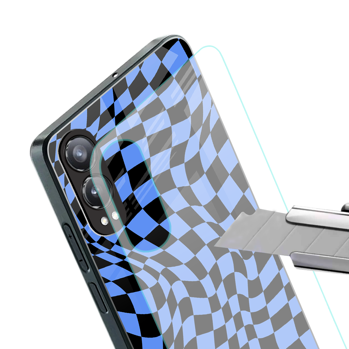groovy blue black pattern back phone cover | glass case for oneplus nord ce 4 lite