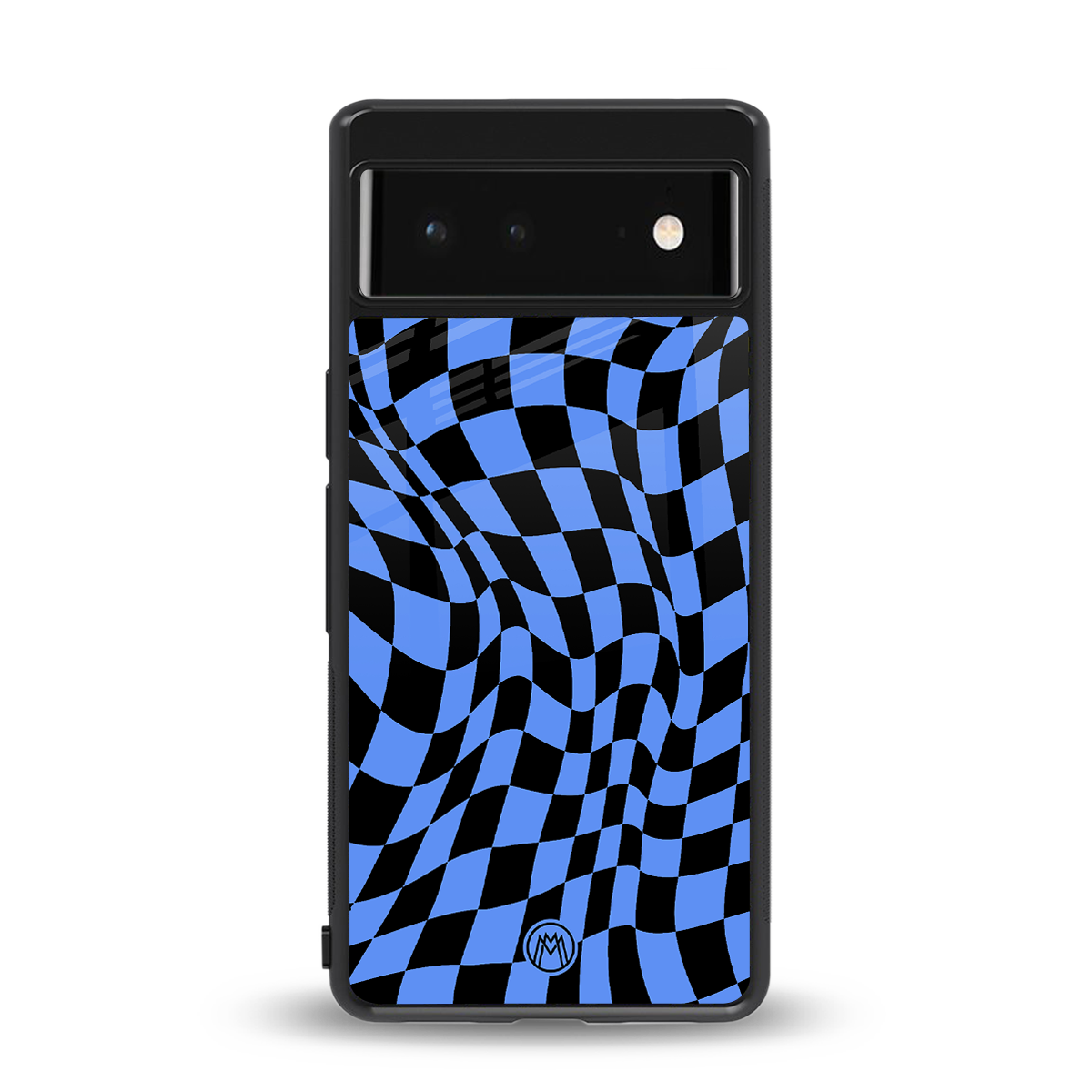 groovy blue black pattern back phone cover | glass case for google pixel 6