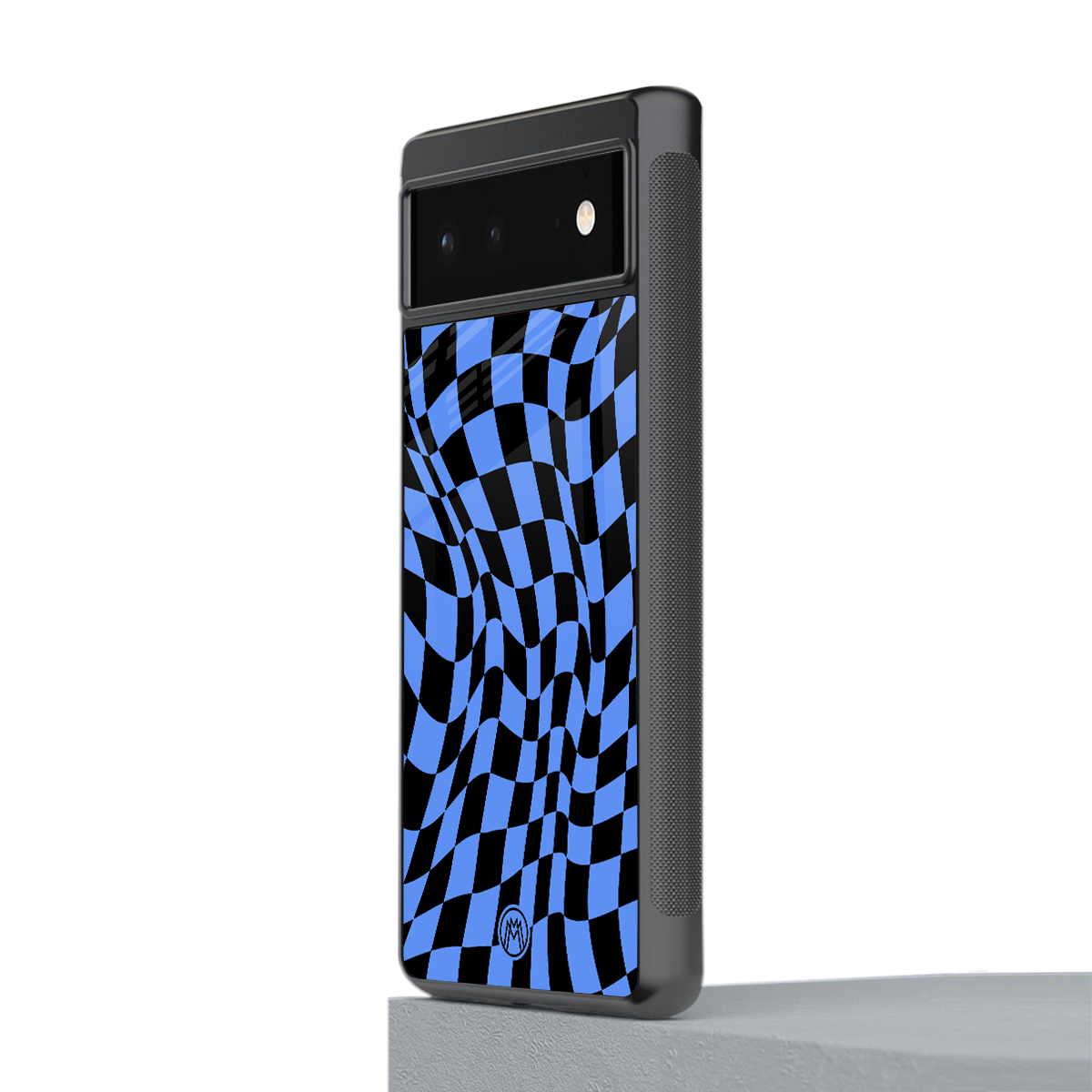 groovy blue black pattern back phone cover | glass case for google pixel 6