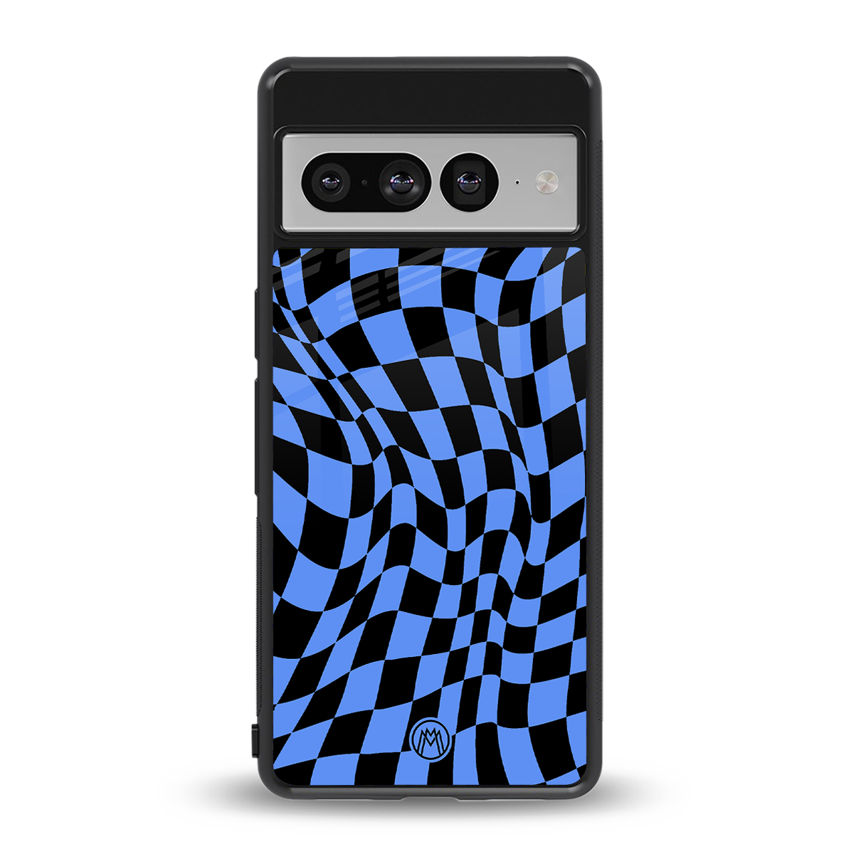 groovy blue black pattern back phone cover | glass case for google pixel 7 pro