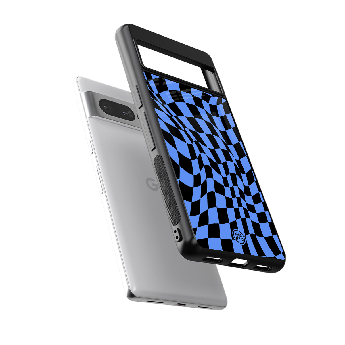 groovy blue black pattern back phone cover | glass case for google pixel 7 pro