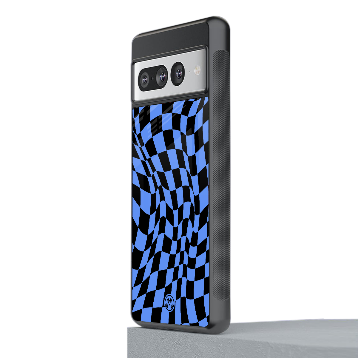 groovy blue black pattern back phone cover | glass case for google pixel 7 pro
