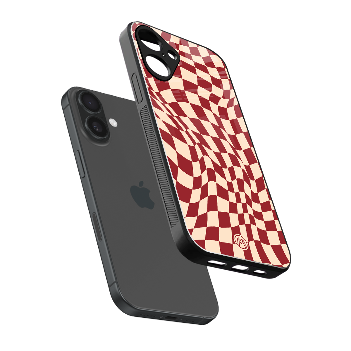 groovy red cream pattern back phone cover | glass case for iphone 16 plus