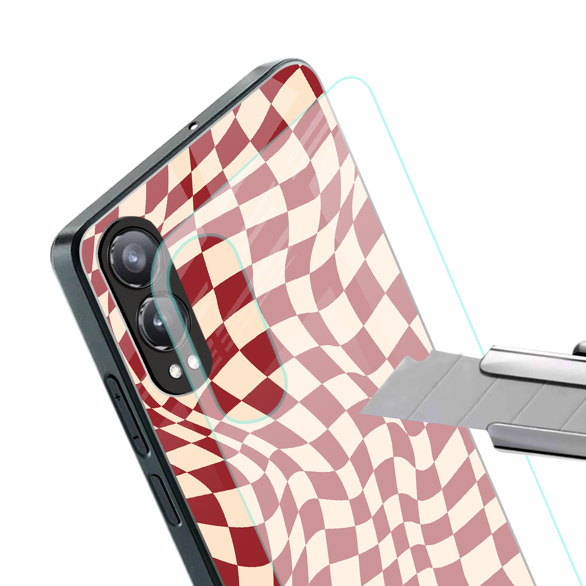 groovy red cream pattern back phone cover | glass case for oneplus nord ce 4 lite