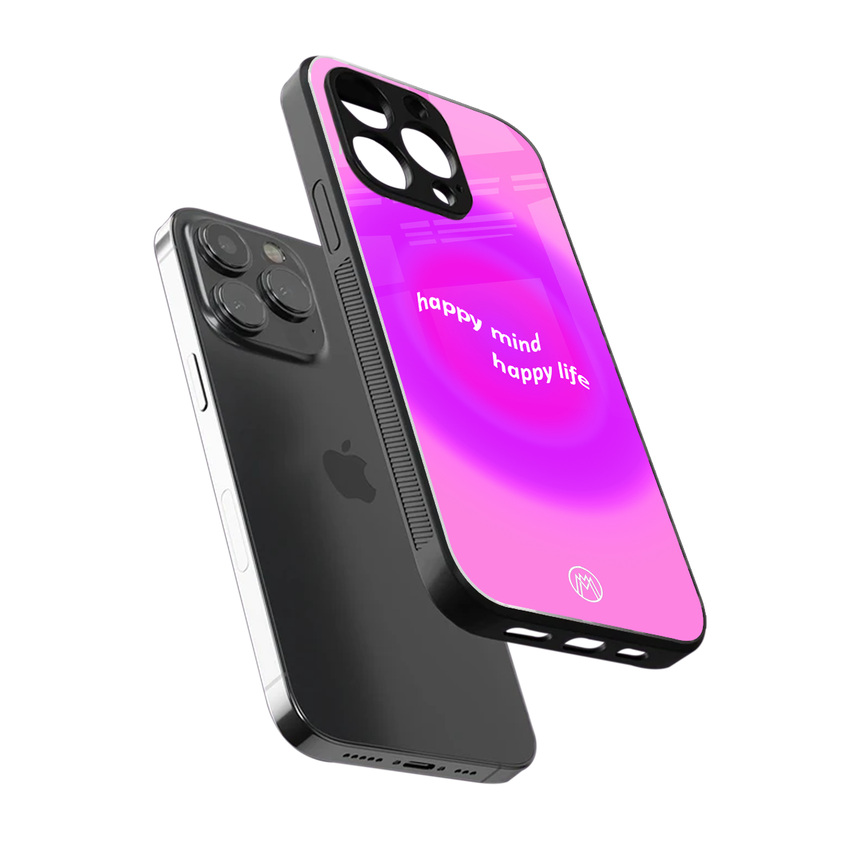happy mind back phone cover | glass case for iphone 16 pro max