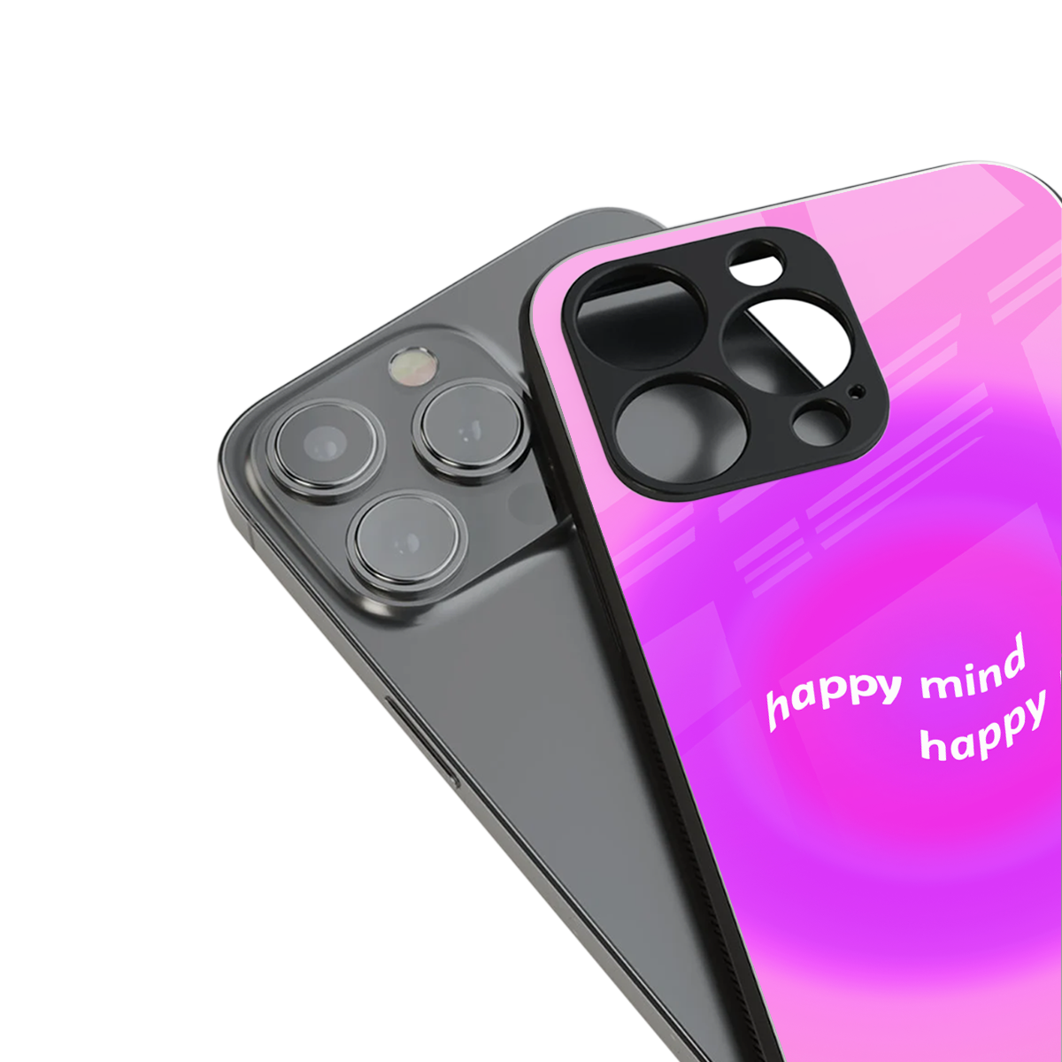 happy mind back phone cover | glass case for iphone 16 pro max