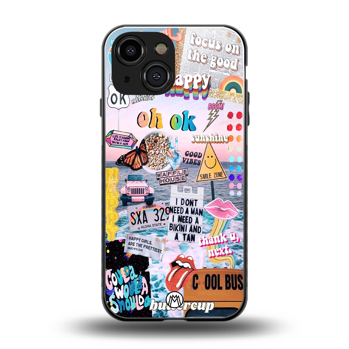 happy sunshine aesthetic collage back phone cover | glass case for iphone 13 mini
