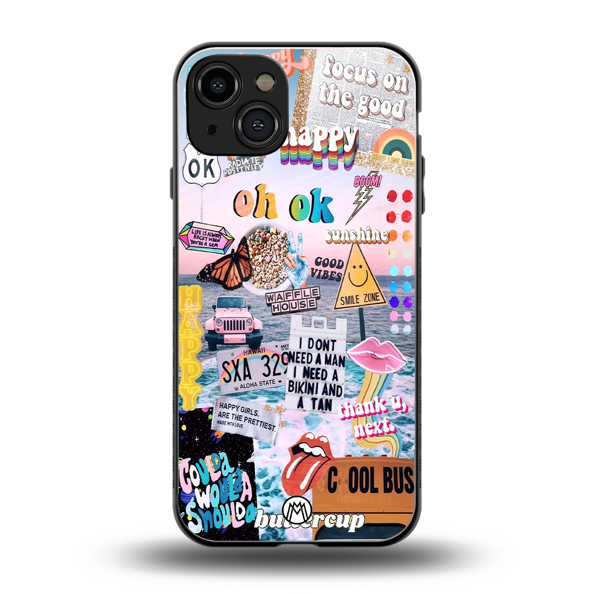 happy sunshine aesthetic collage back phone cover | glass case for iphone 15