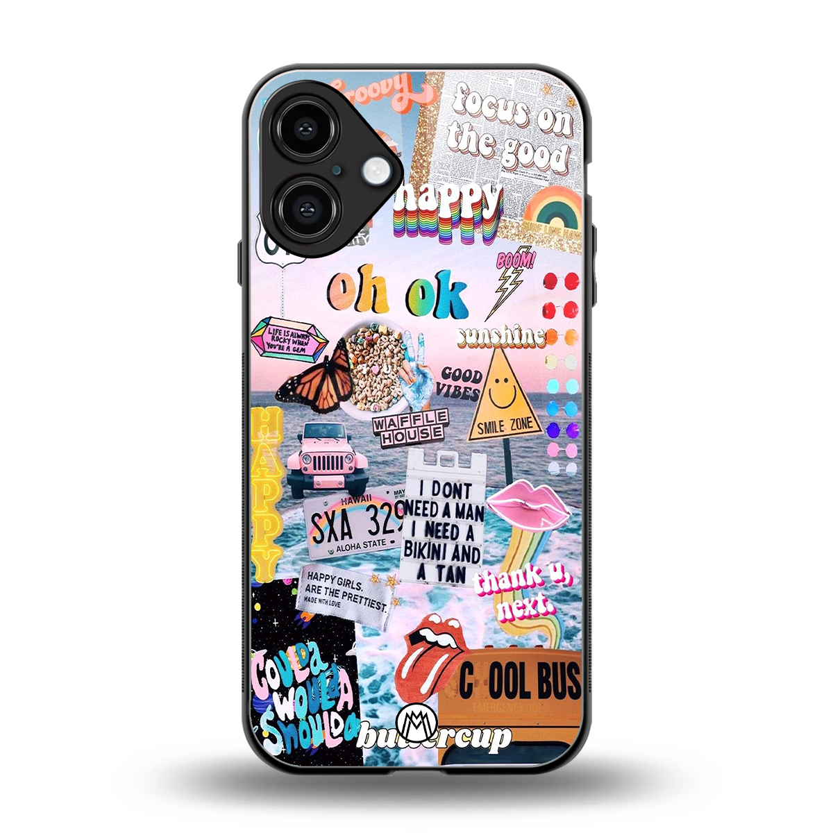 happy sunshine aesthetic collage back phone cover | glass case for iphone 16 plus
