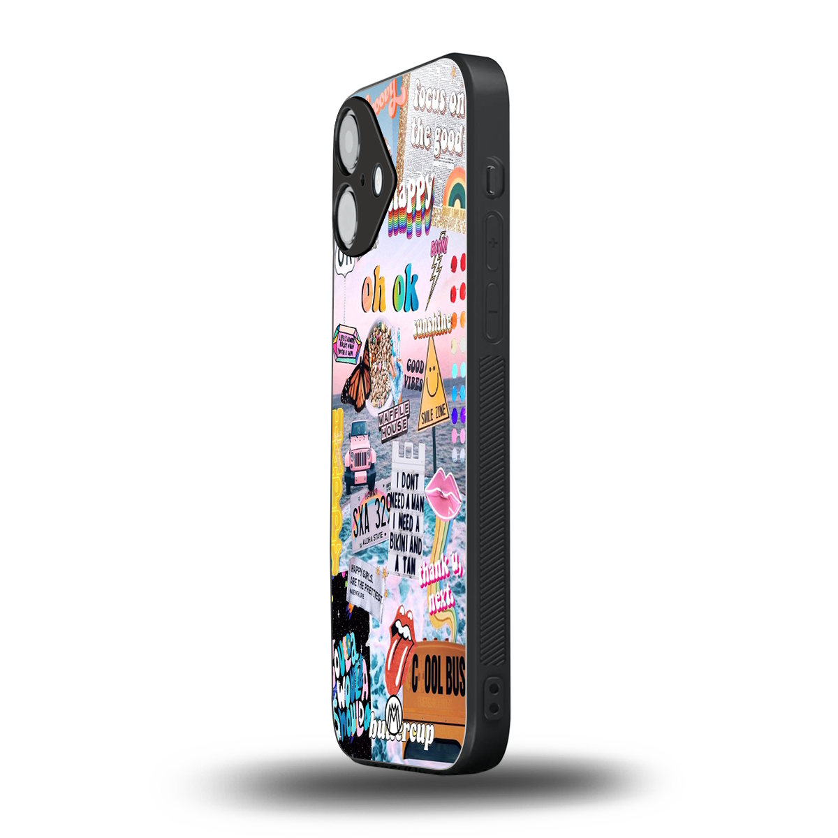 happy sunshine aesthetic collage back phone cover | glass case for iphone 16 plus