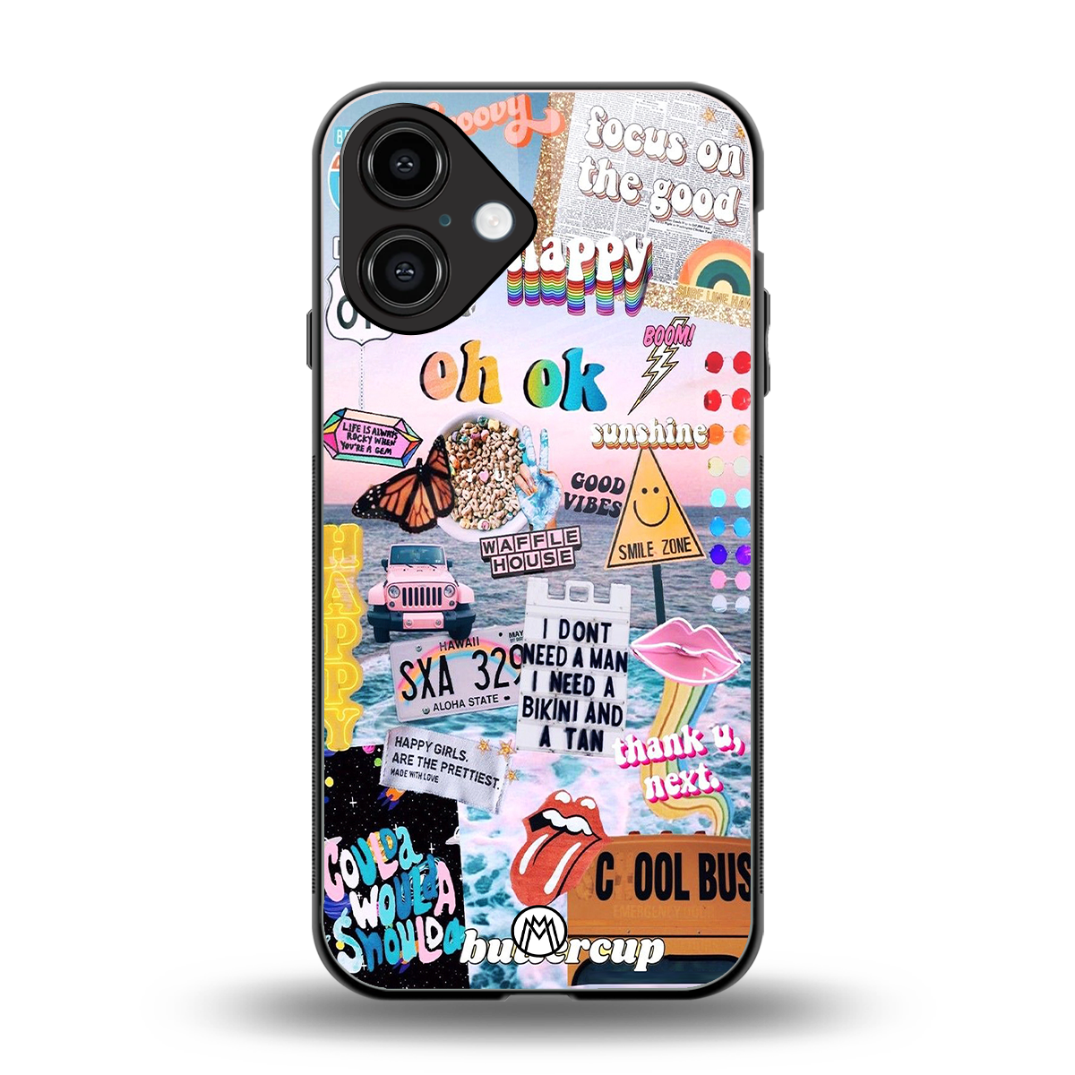 happy sunshine aesthetic collage back phone cover | glass case for iphone 16