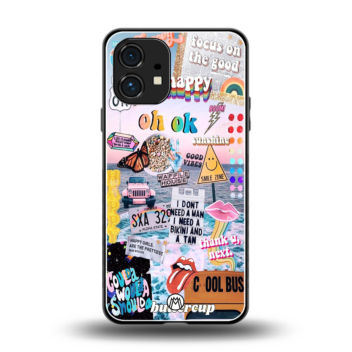 happy sunshine aesthetic collage back phone cover | glass case for nothing phone 1