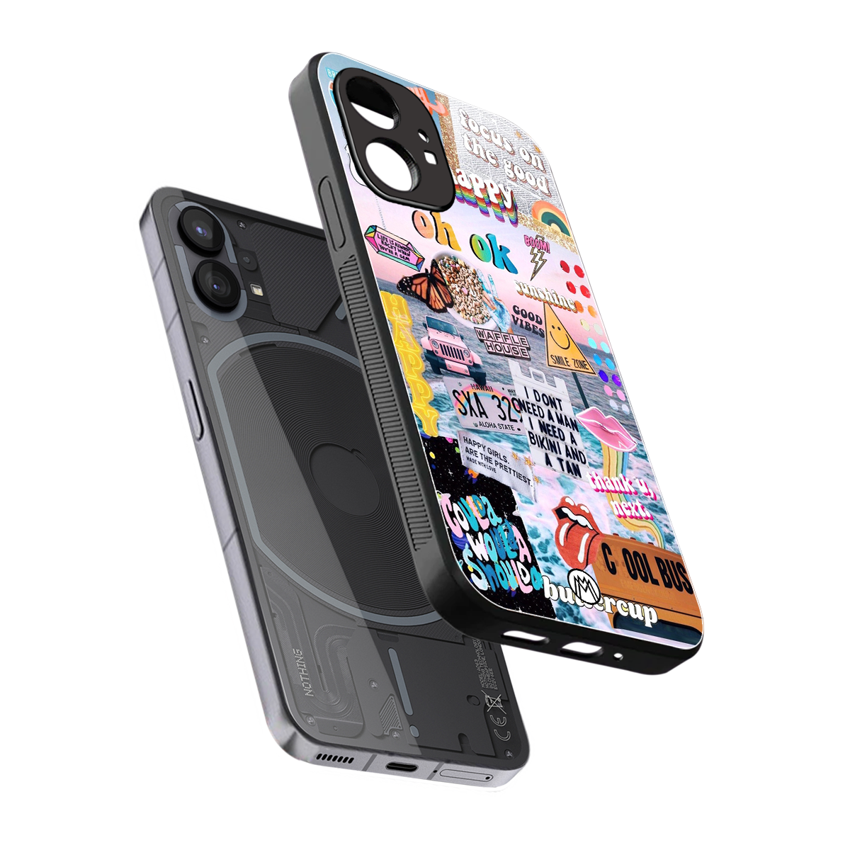 happy sunshine aesthetic collage back phone cover | glass case for nothing phone 1
