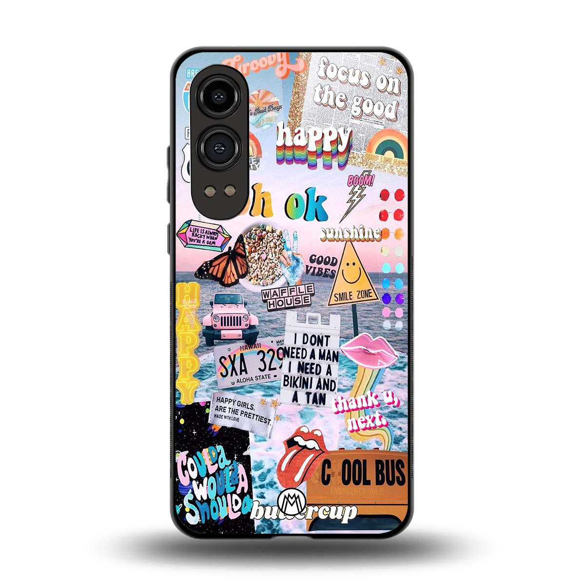 happy sunshine aesthetic collage back phone cover | glass case for oneplus nord ce 4 lite